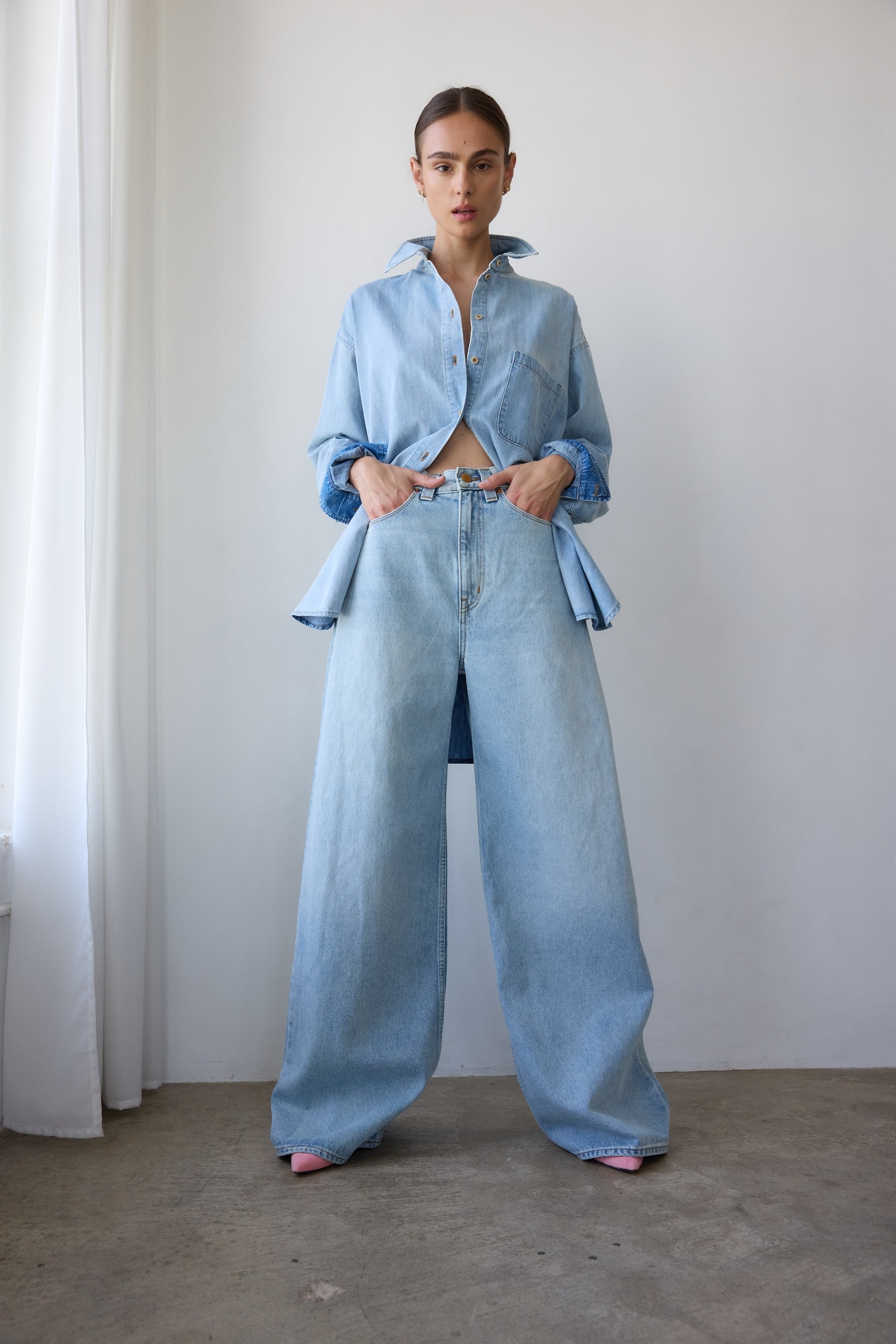 blue jean dress pants Denim Pockets Tailored Pants in Jeans