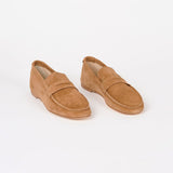 The Penny Loafer in Clove Suede Angled Front