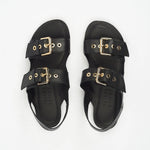 The Double Buckle Sandal in Black Flat View