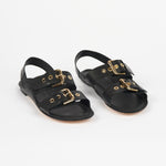 Double Buckle Sandal in Black Angled Front View