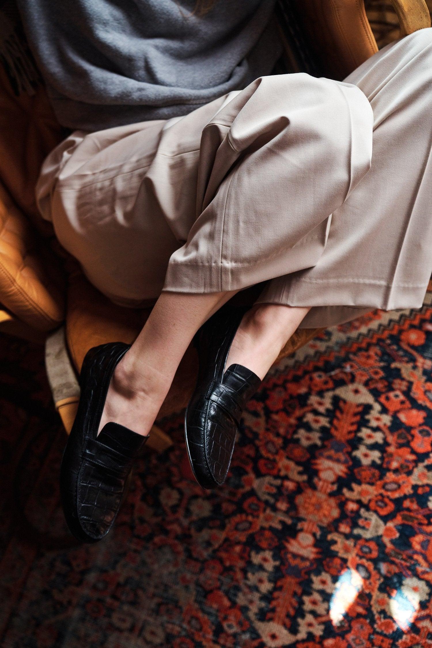The Penny Loafer in Black Croc - Jamie Haller