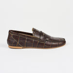 The Penny Loafer in Deep Brown Croc Side View