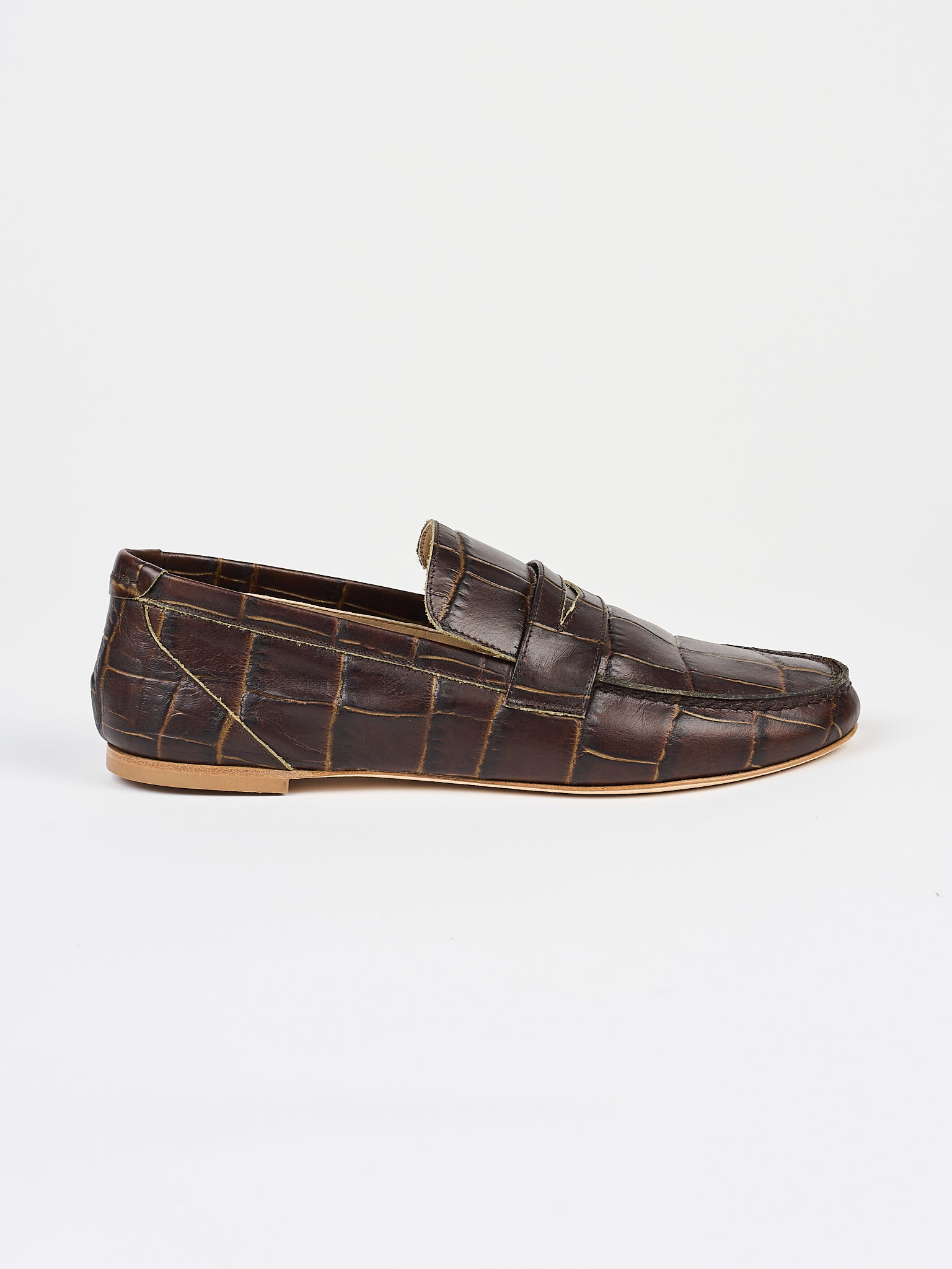 The Penny Loafer in Deep Brown Croc Side View
