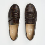The Penny Loafer in Deep Brown Croc Flat