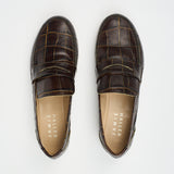 The Penny Loafer in Deep Brown Croc Flat