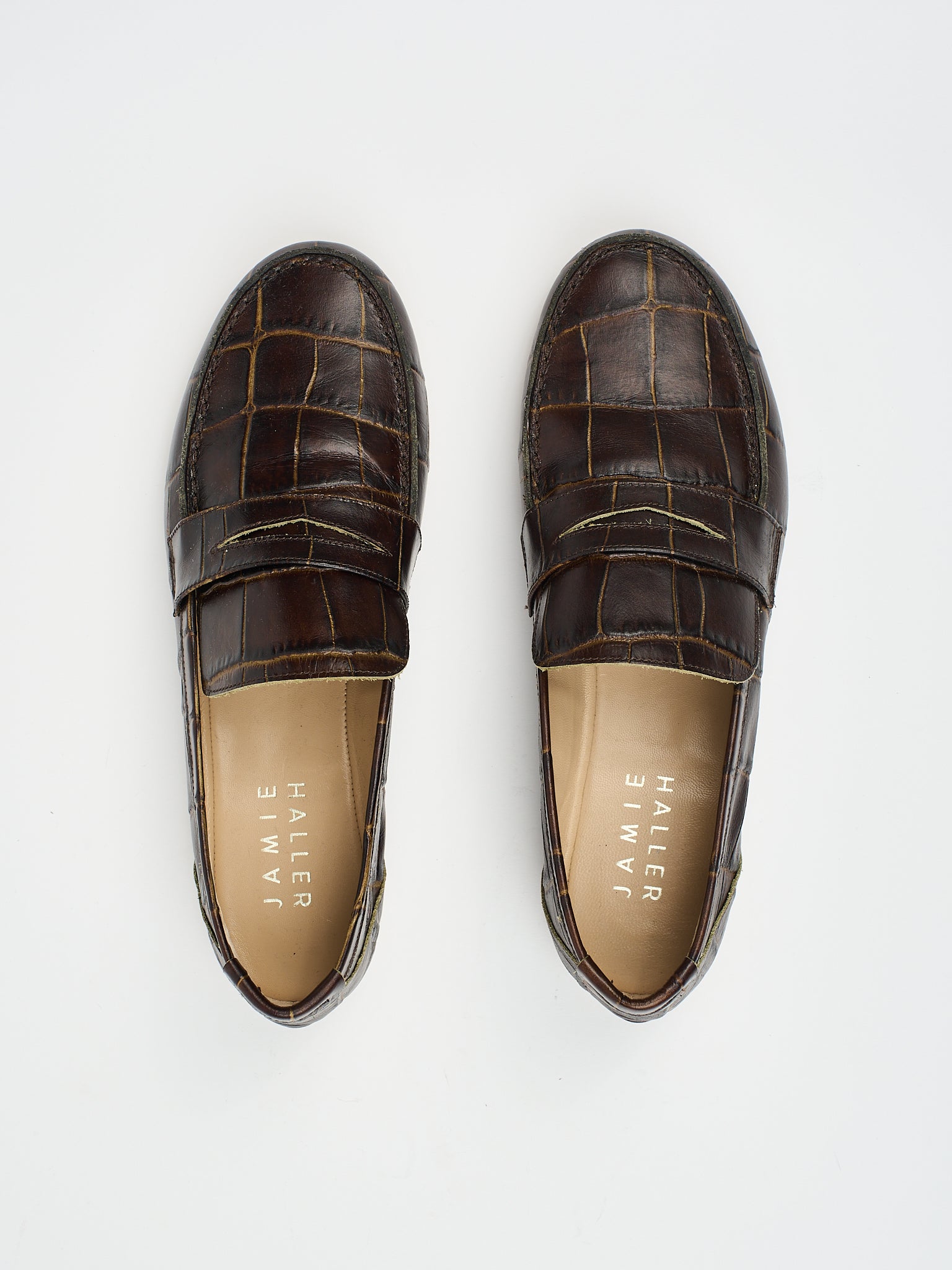 The Penny Loafer in Deep Brown Croc Flat