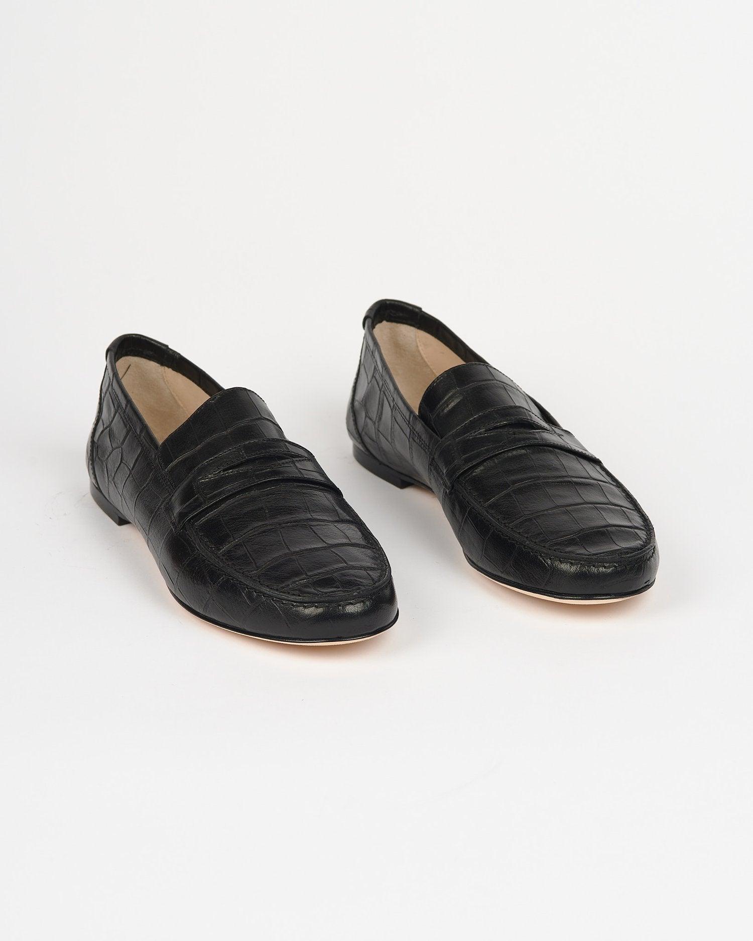 The Penny Loafer in Black Croc - Jamie Haller
