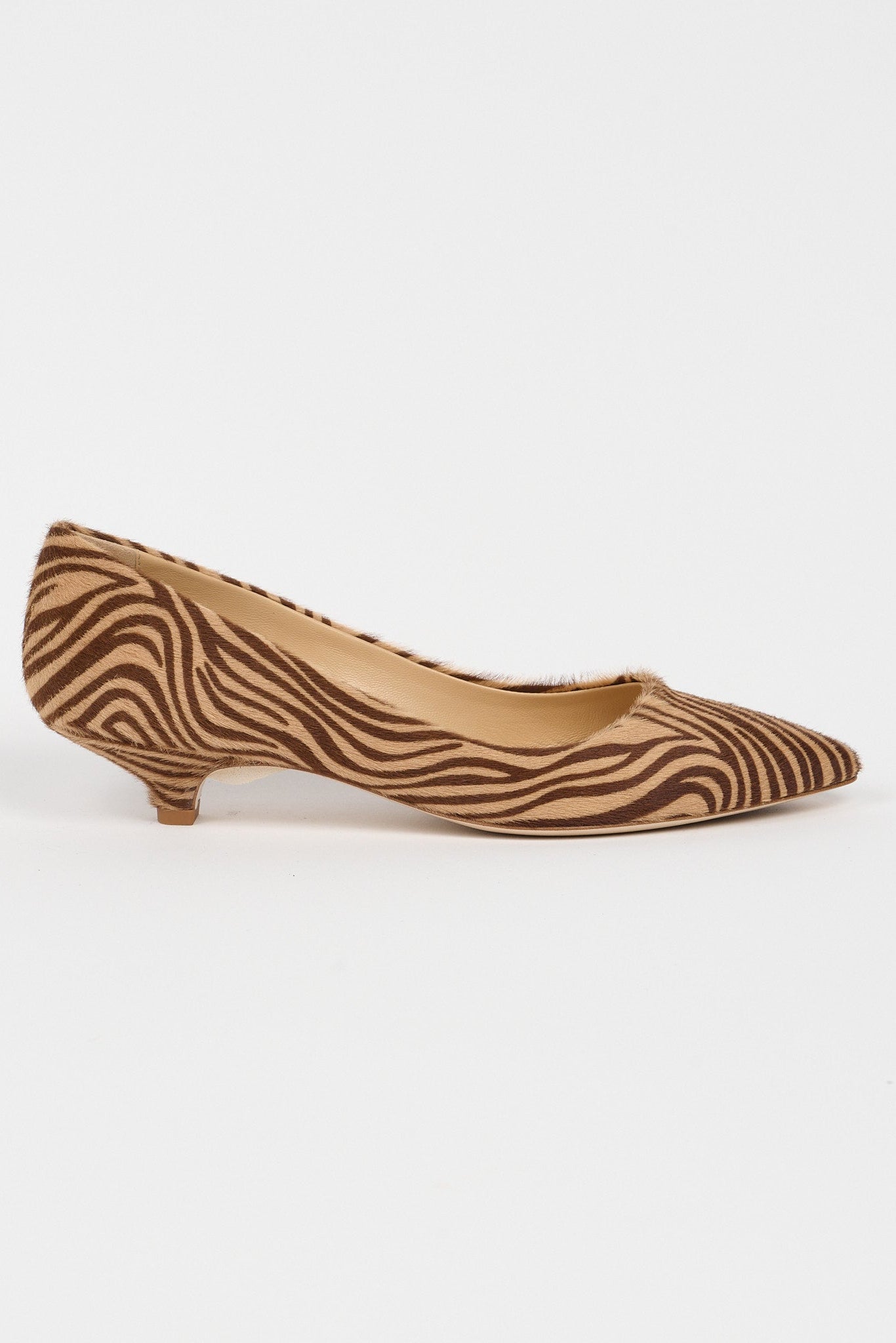 The Kitty Point Heel in Tan Zebra