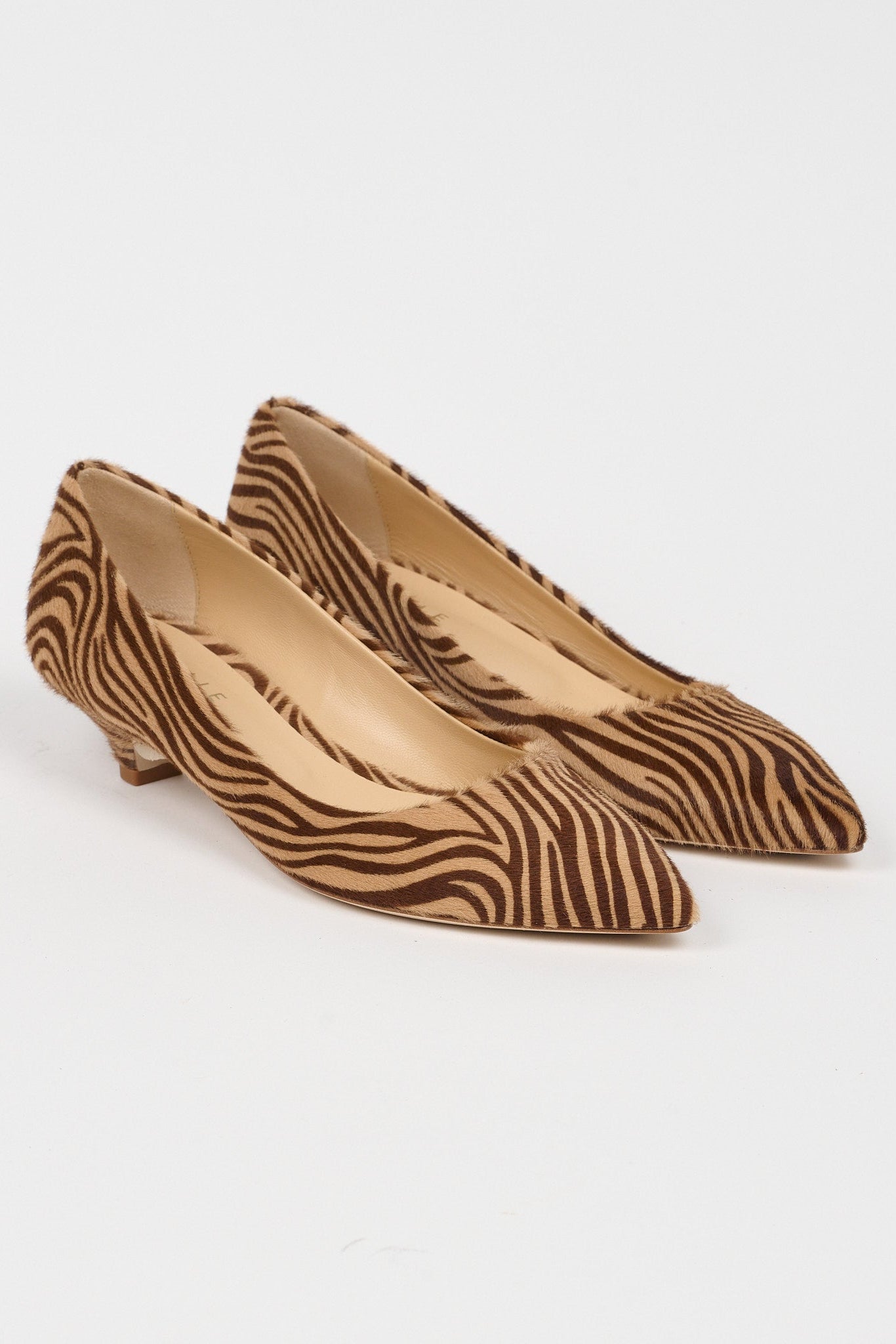 The Kitty Point Heel in Tan Zebra
