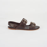 The Double Buckle Sandal in Espresso Croc Side View