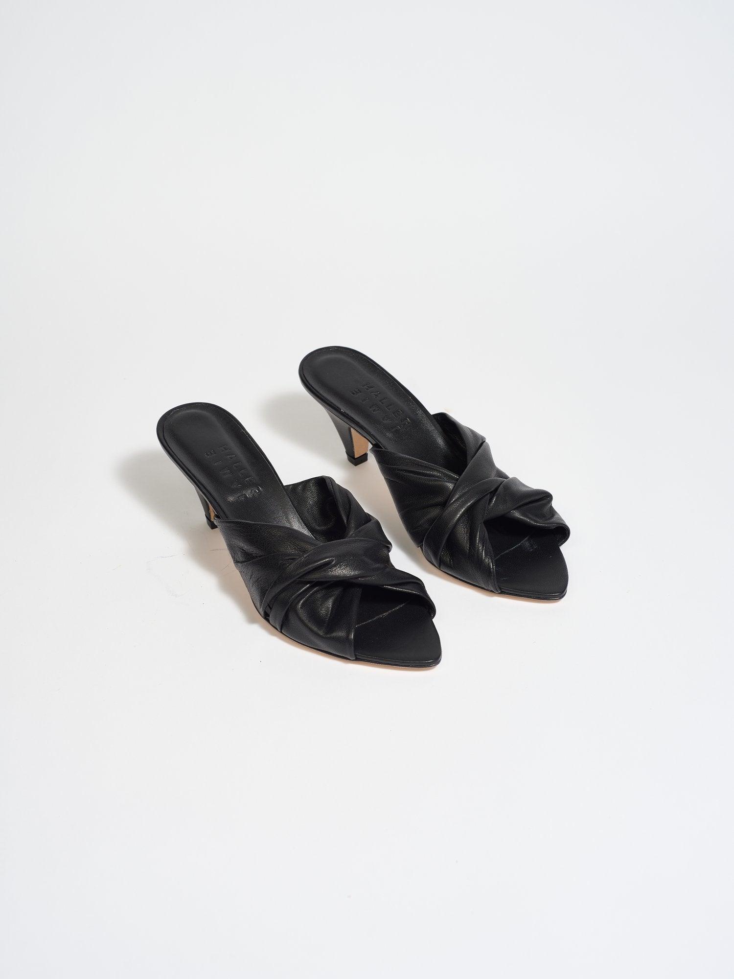 The Knot Heel in Black Angled Front View