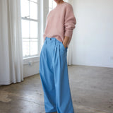 The Triple Pleat Trouser in Baby Blue