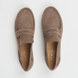 The Penny Loafer in Taupe Suede Flat View