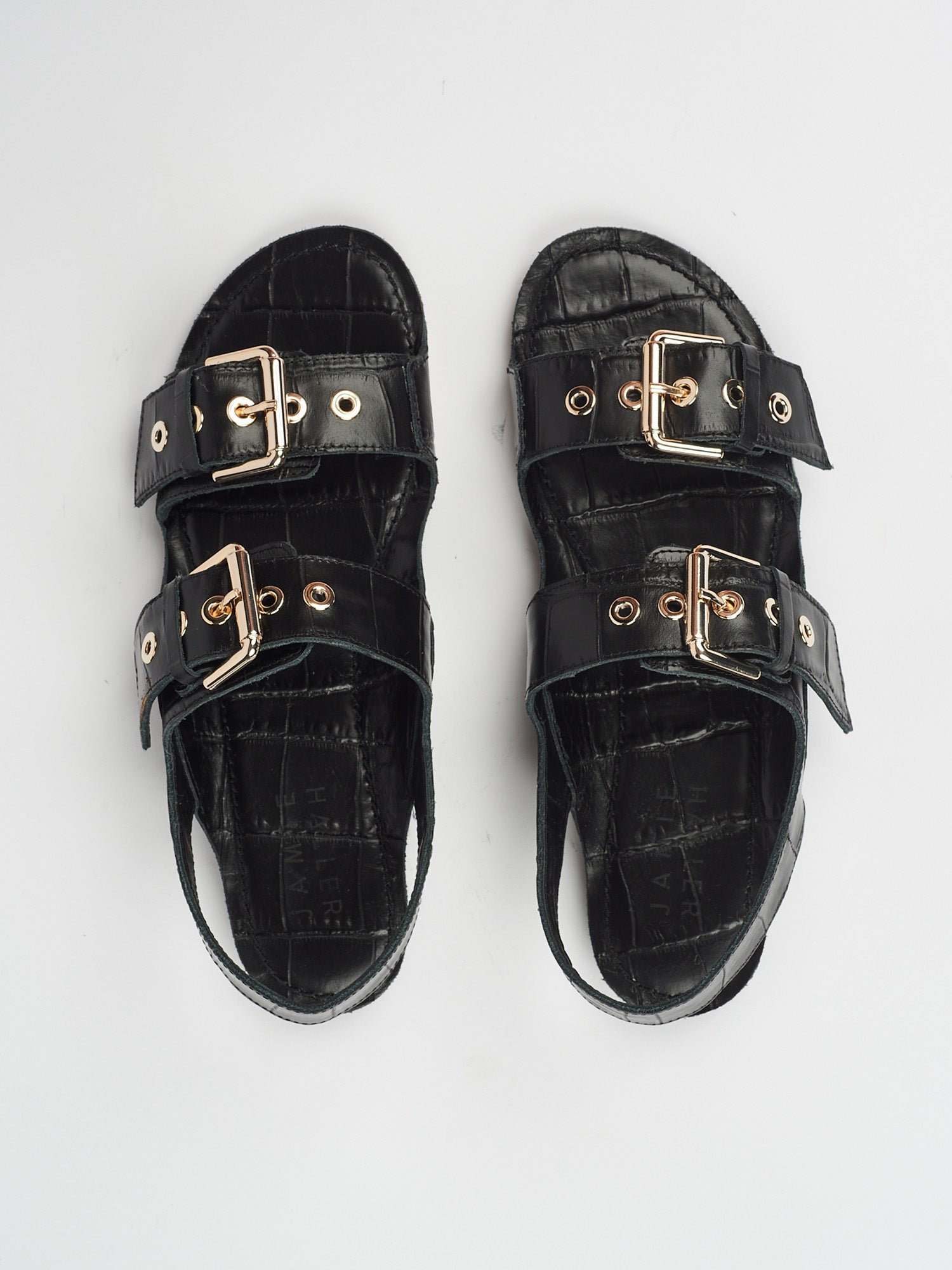 The Double Buckle Sandal in Black Croc - Jamie Haller