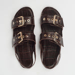 The Double Buckle Sandal in Espresso Croc Flat View
