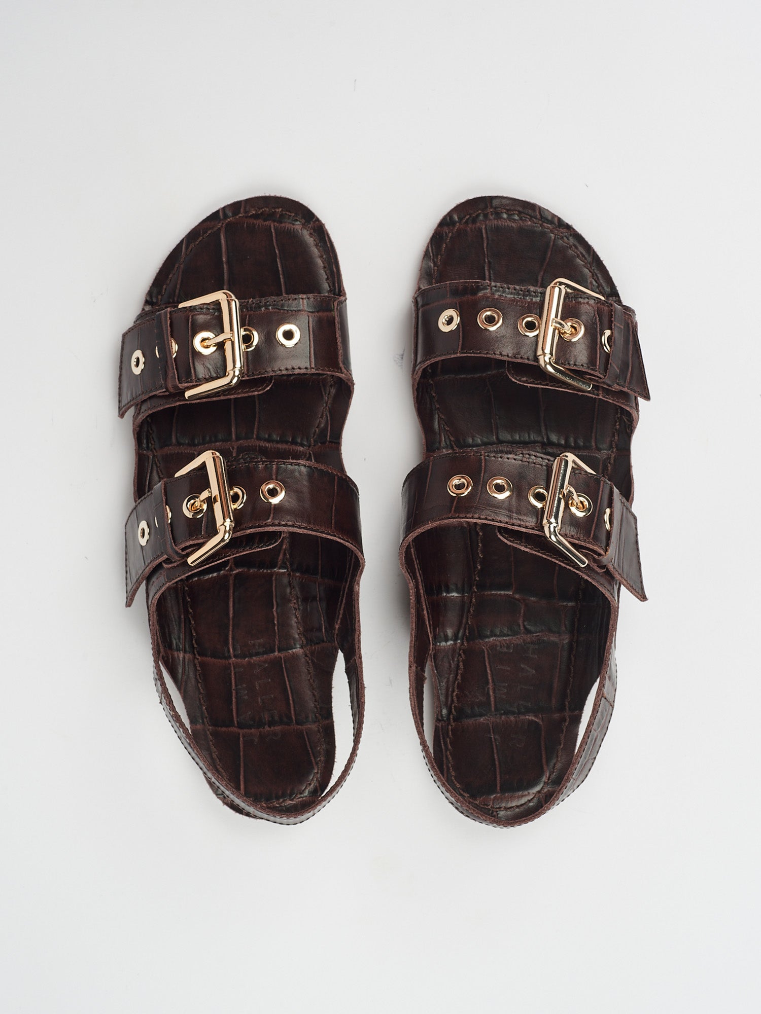 The Double Buckle Sandal in Espresso Croc - Jamie Haller