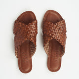 The Woven Strap Slide in Brown Flat View