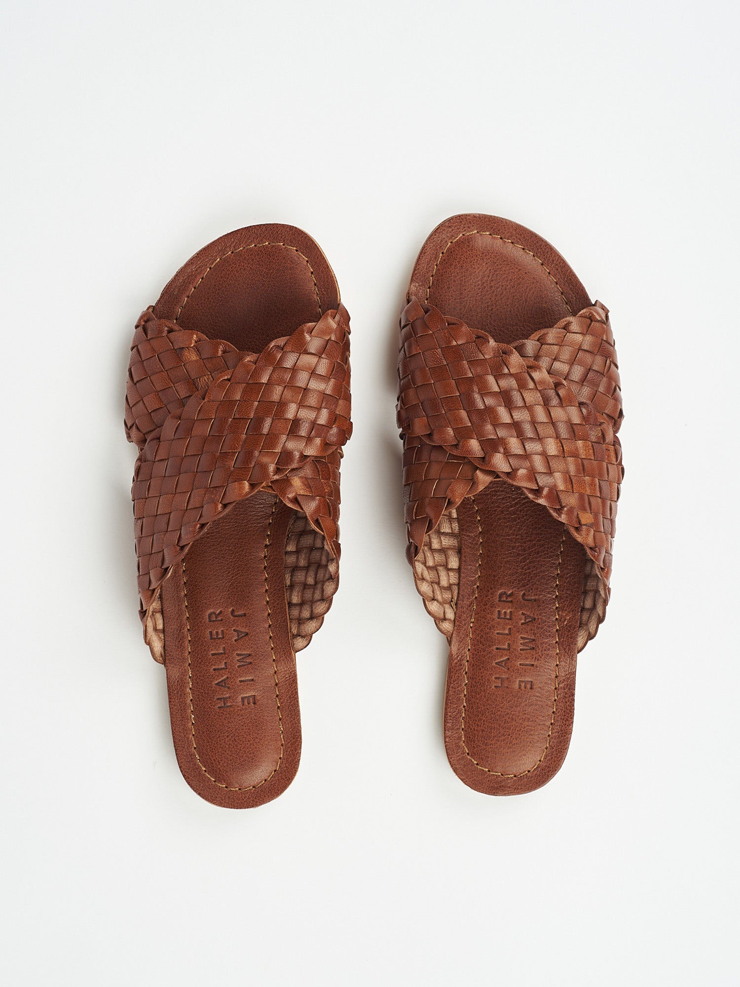 The Woven Strap Slide in Brown Flat View