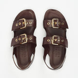 The Double Buckle Sandal in Castagno Flat View