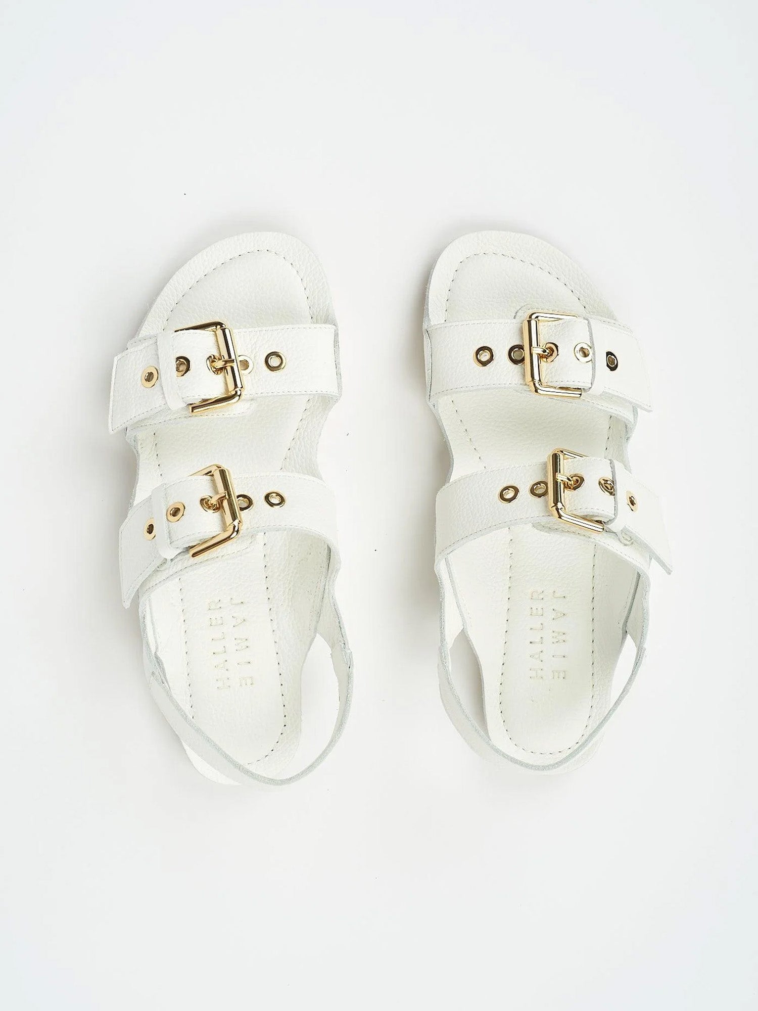 The Double Buckle Sandal in White Flat View
