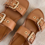 The Double Buckle Sandal in Bare Close Up