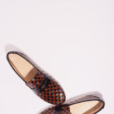 Black and Brown Woven Loafer Flat View on Angle