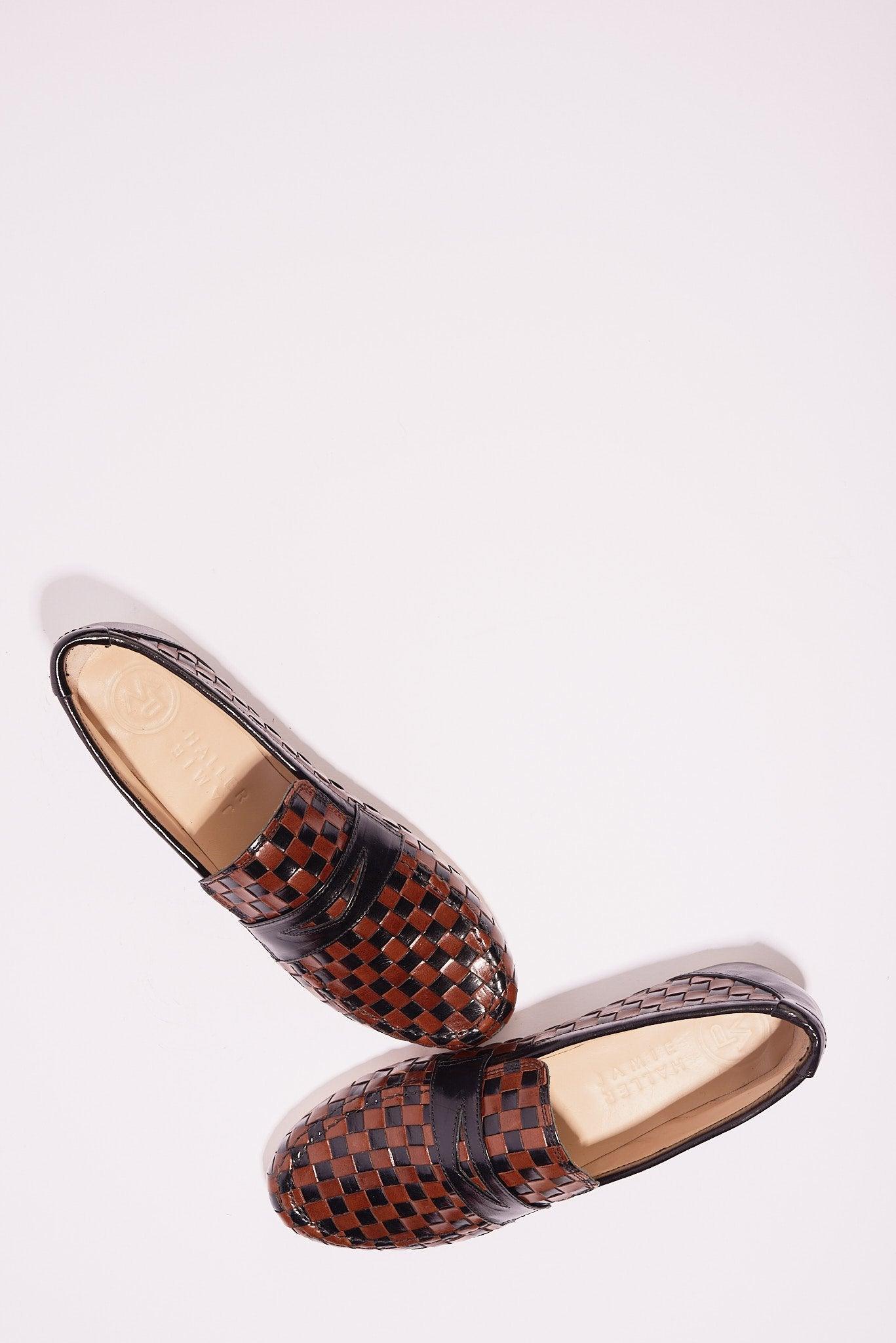 Black and Brown Woven Loafer Flat View on Angle