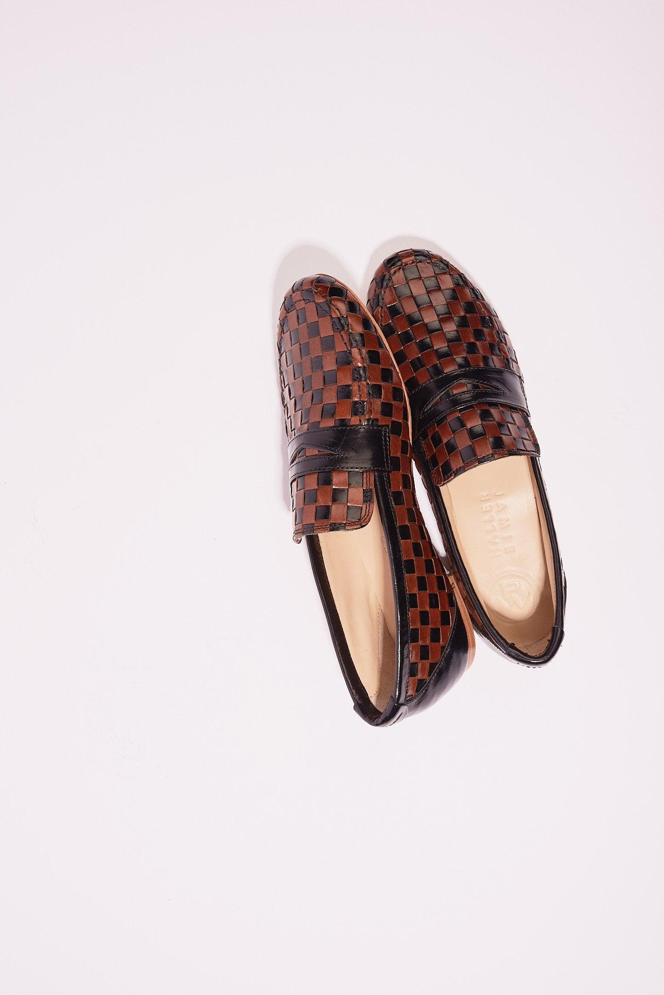 Black and Brown Woven Loafer Flat View on Angle 2