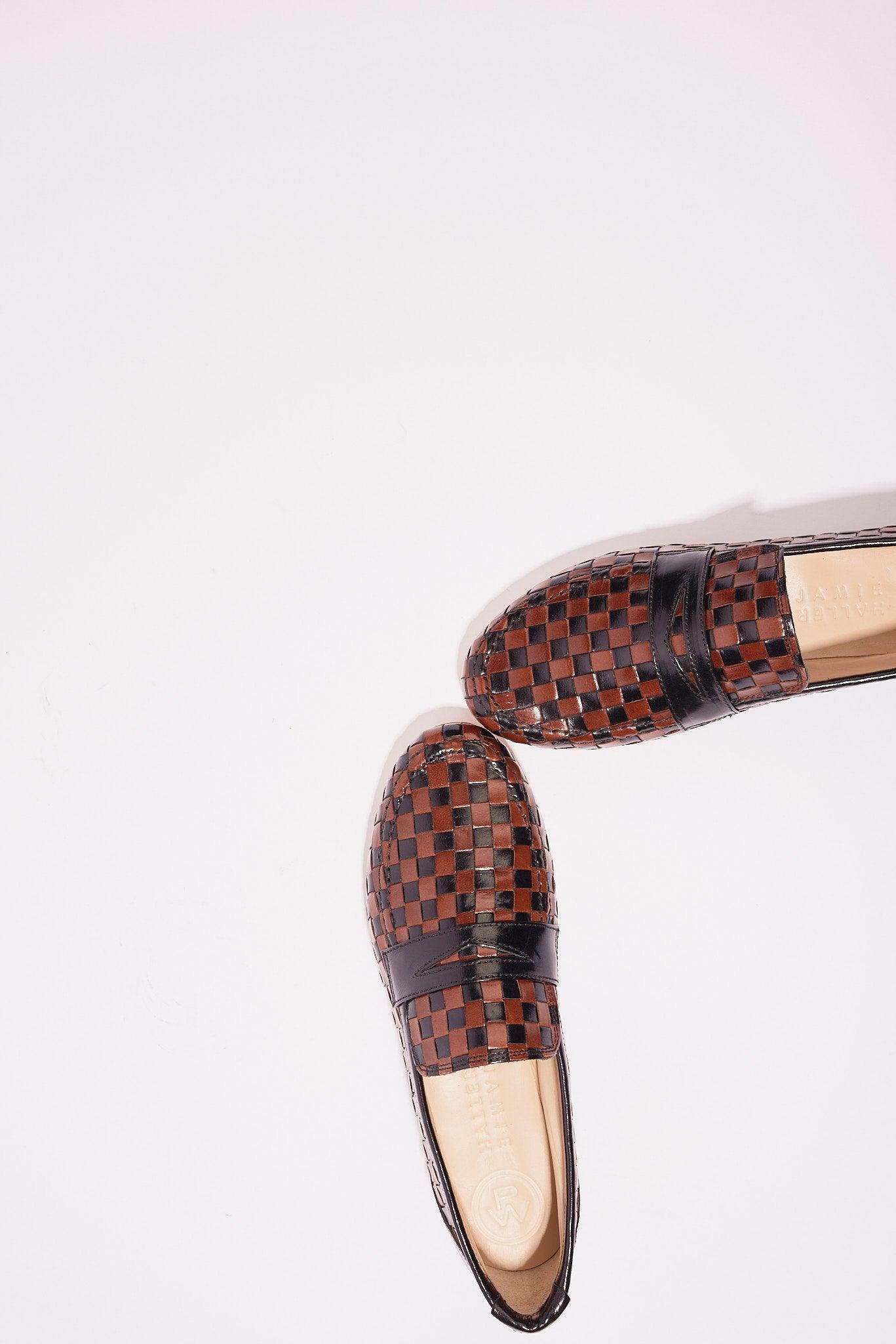 Black and Brown Woven Loafer Flat View on Angle 3
