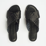The Woven Strap Slide in Black Flat View