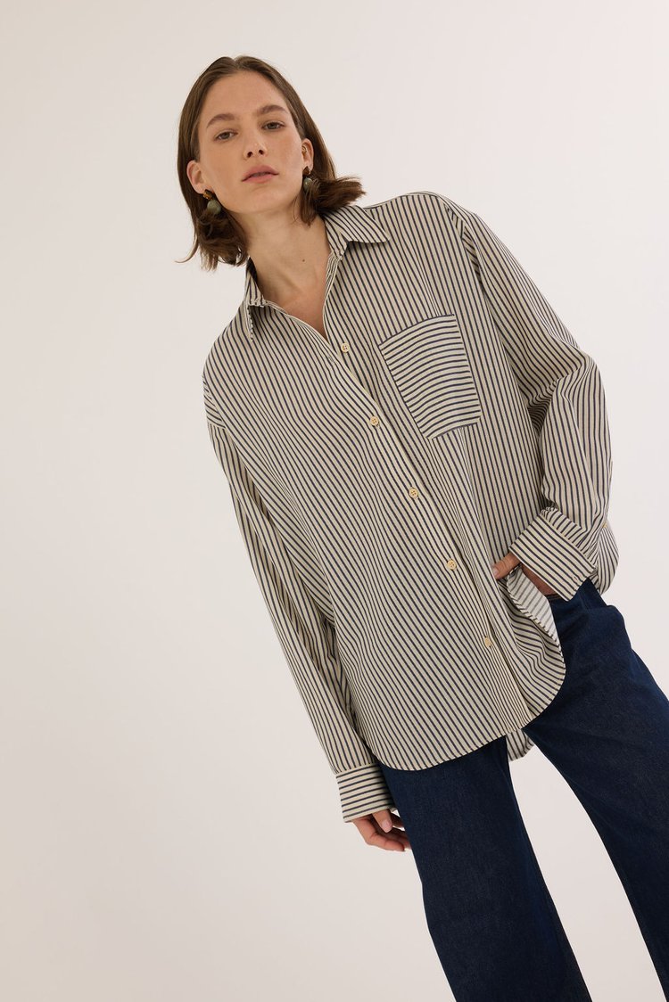 The Stripe Essential Shirt in Stone Blue