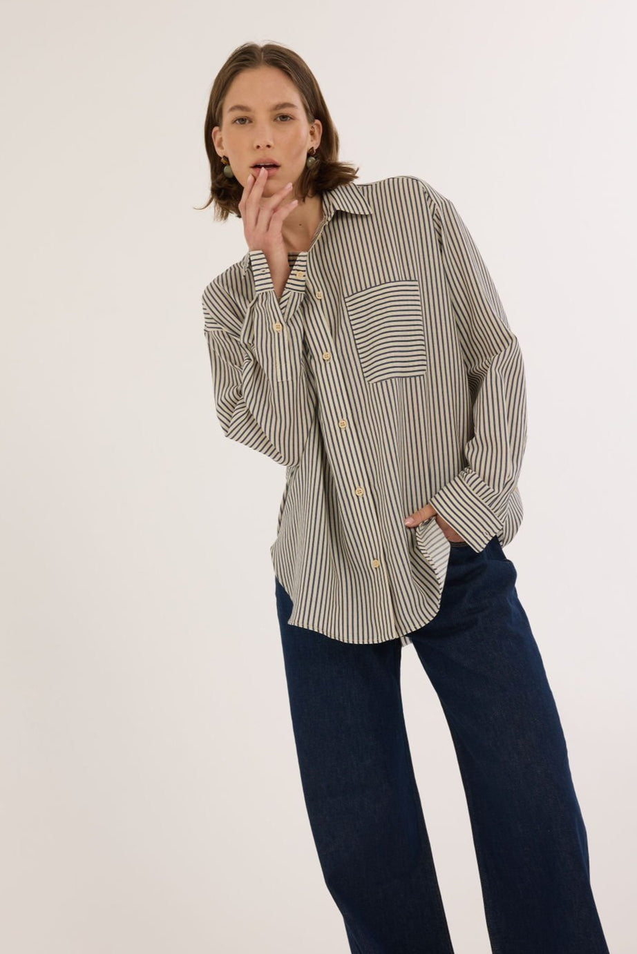 The Stripe Essential Shirt in Stone Blue