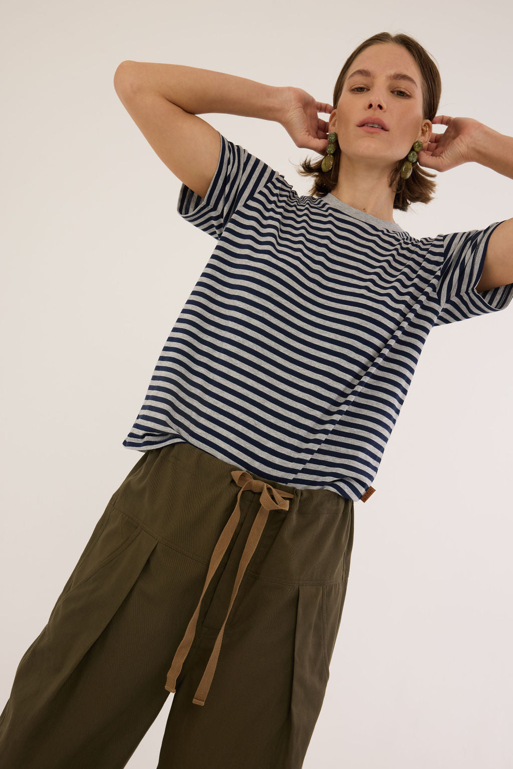 The Chameleon Tee in Navy Heather Stripe