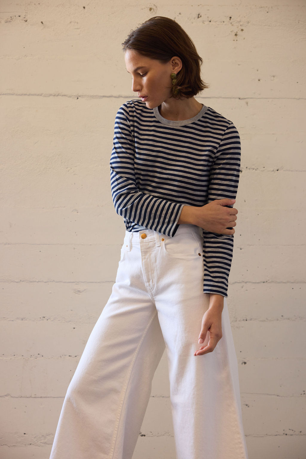 The Capital Tee in Navy Heather Stripe