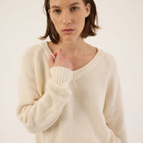 The V Fave in Cotton Cashmere in Ecru