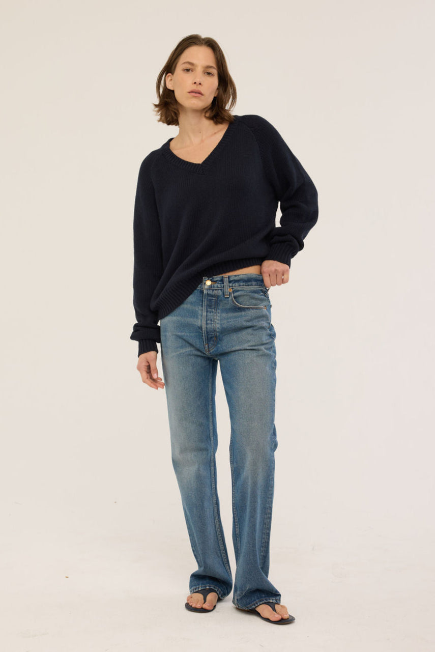 The V Fave in Cotton Cashmere in Navy