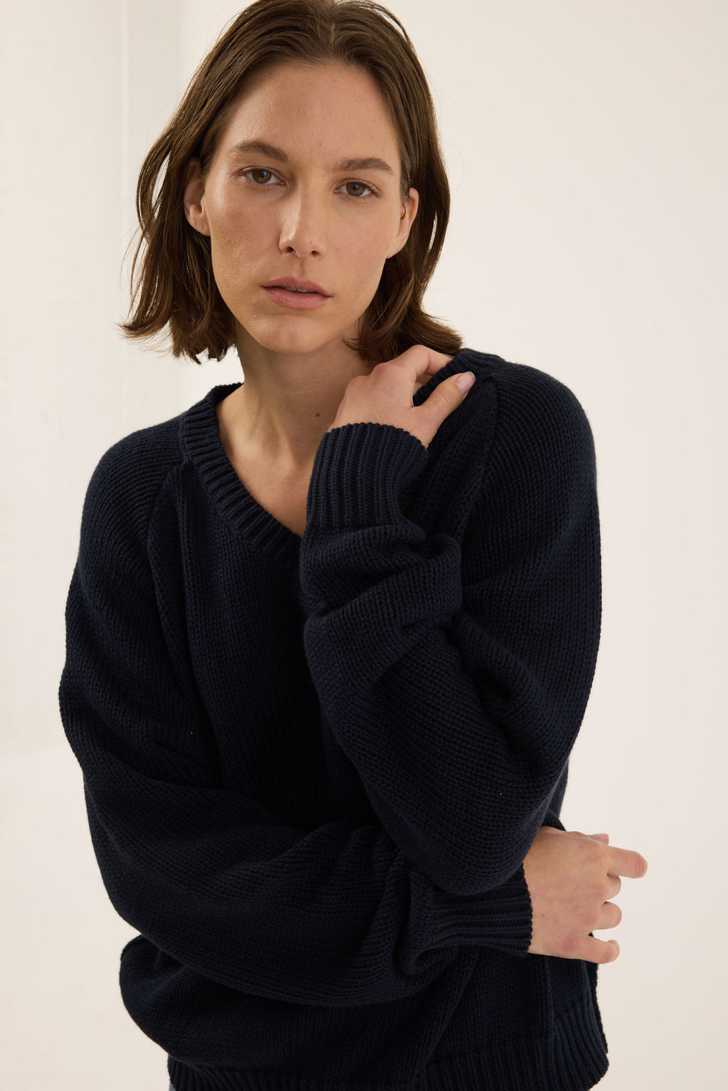 The V Fave in Cotton Cashmere in Navy