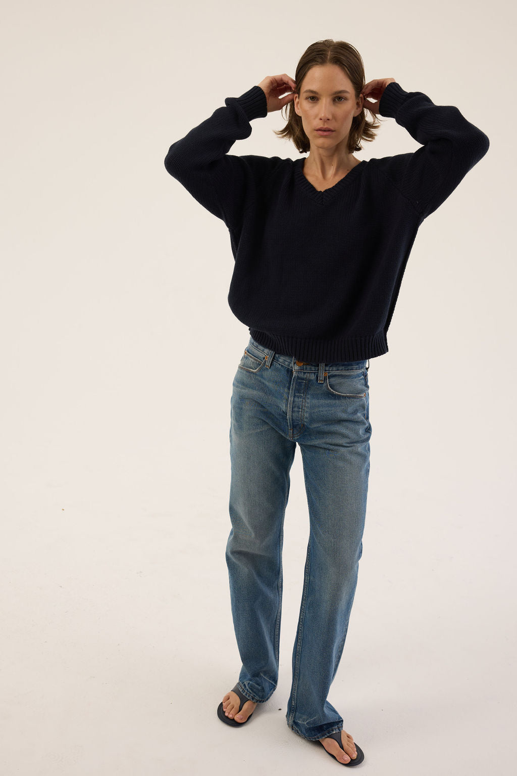 The V Fave in Cotton Cashmere in Navy