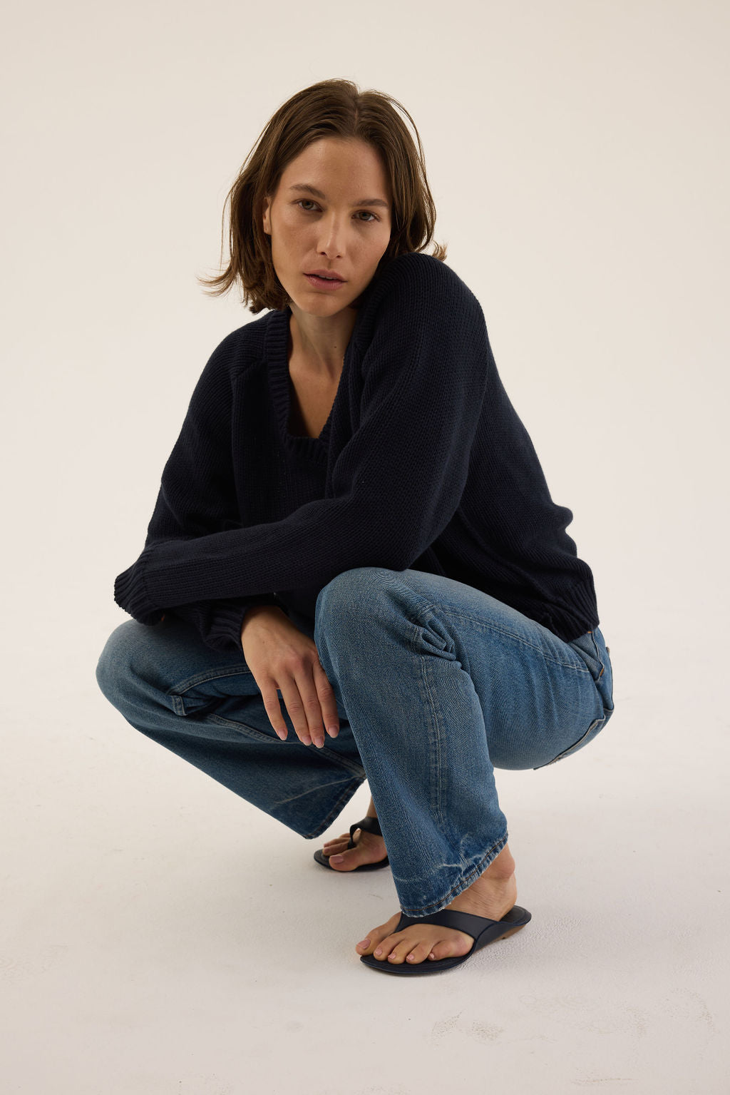 The V Fave in Cotton Cashmere in Navy