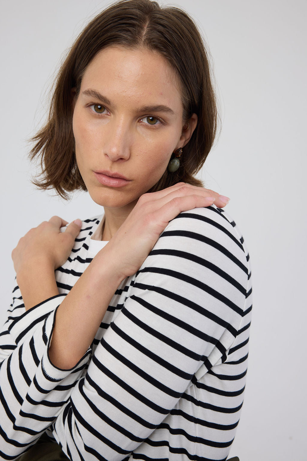 The Capital Tee in White Black Stripe