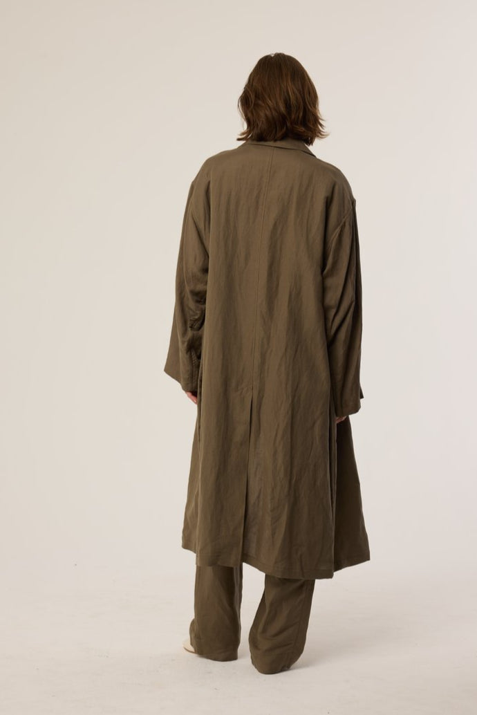 The Linen Baggy Trench Coat in Khaki