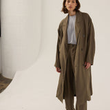 The Linen Baggy Trench Coat in Khaki