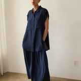 The Reiki Sleeveless Shirt in Navy