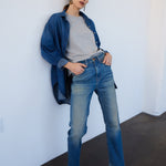 The Kenickie in Distressed Indigo. On body front - Jamie Haller