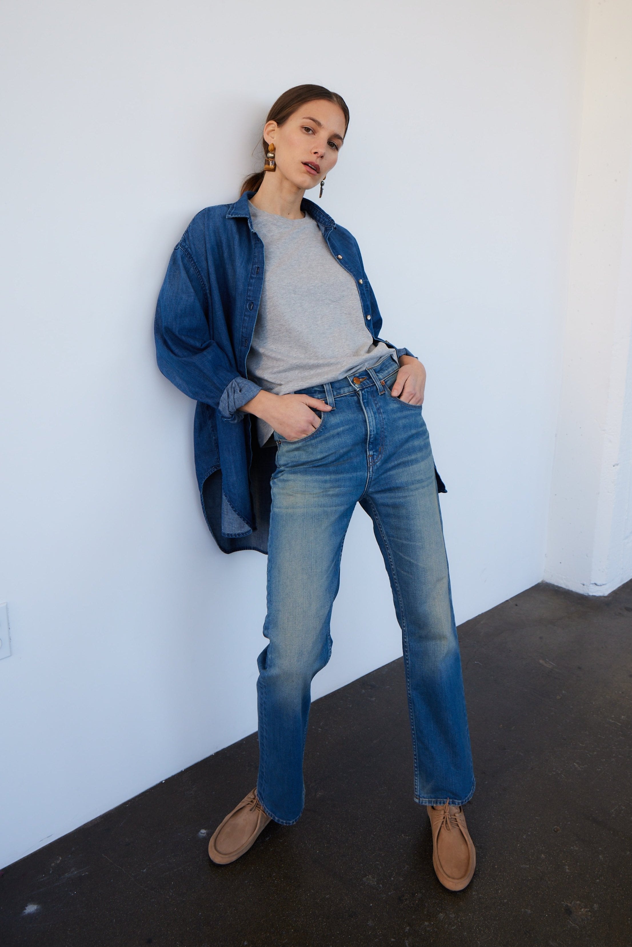 The Kenickie in Distressed Indigo. On body front - Jamie Haller