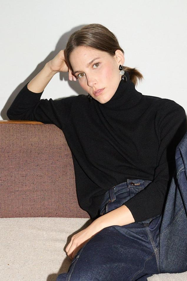 The Primm Sweater in Black. On body front - Jamie Haller