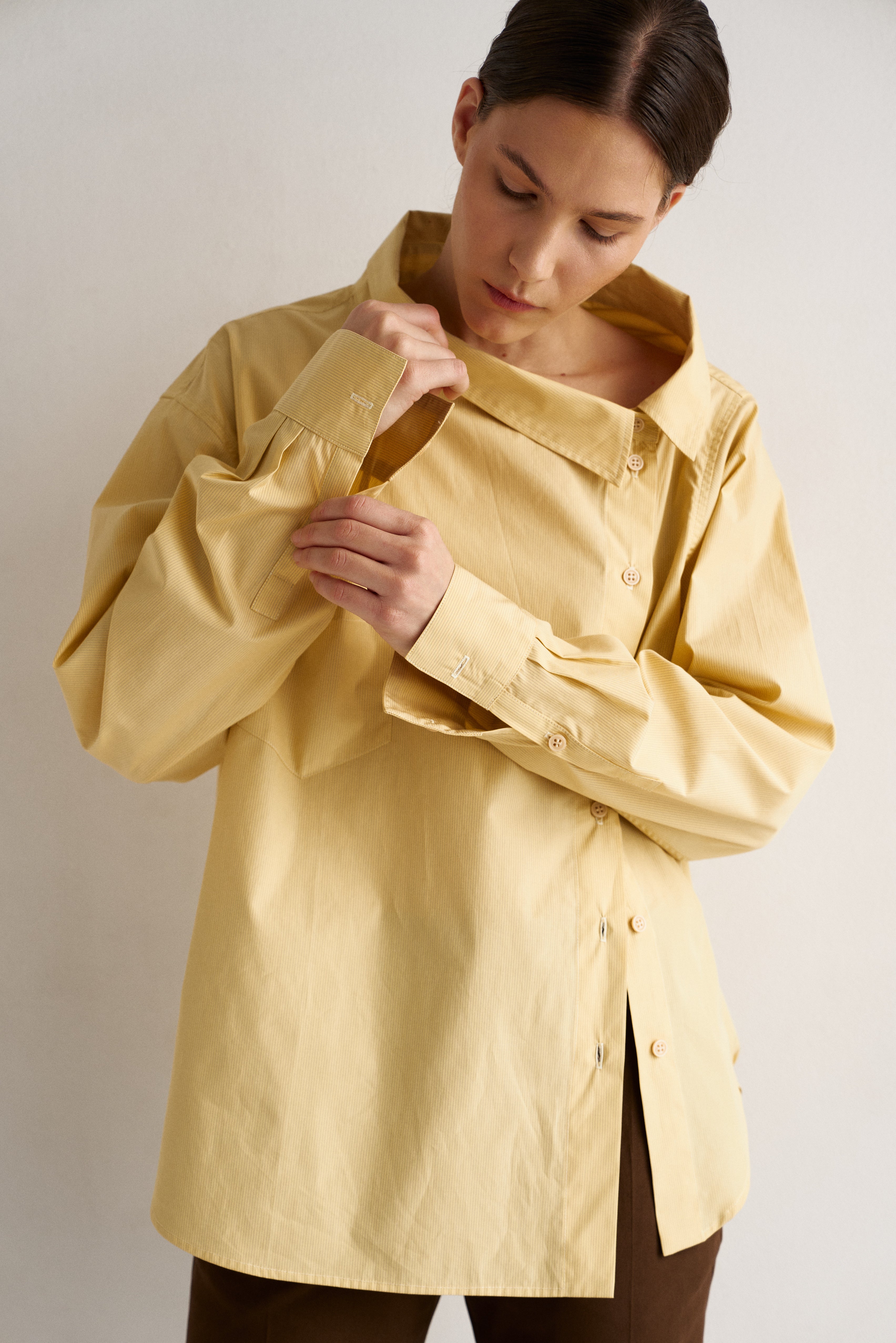 The Asymmetry Shirt in Yellow Baby Stripe