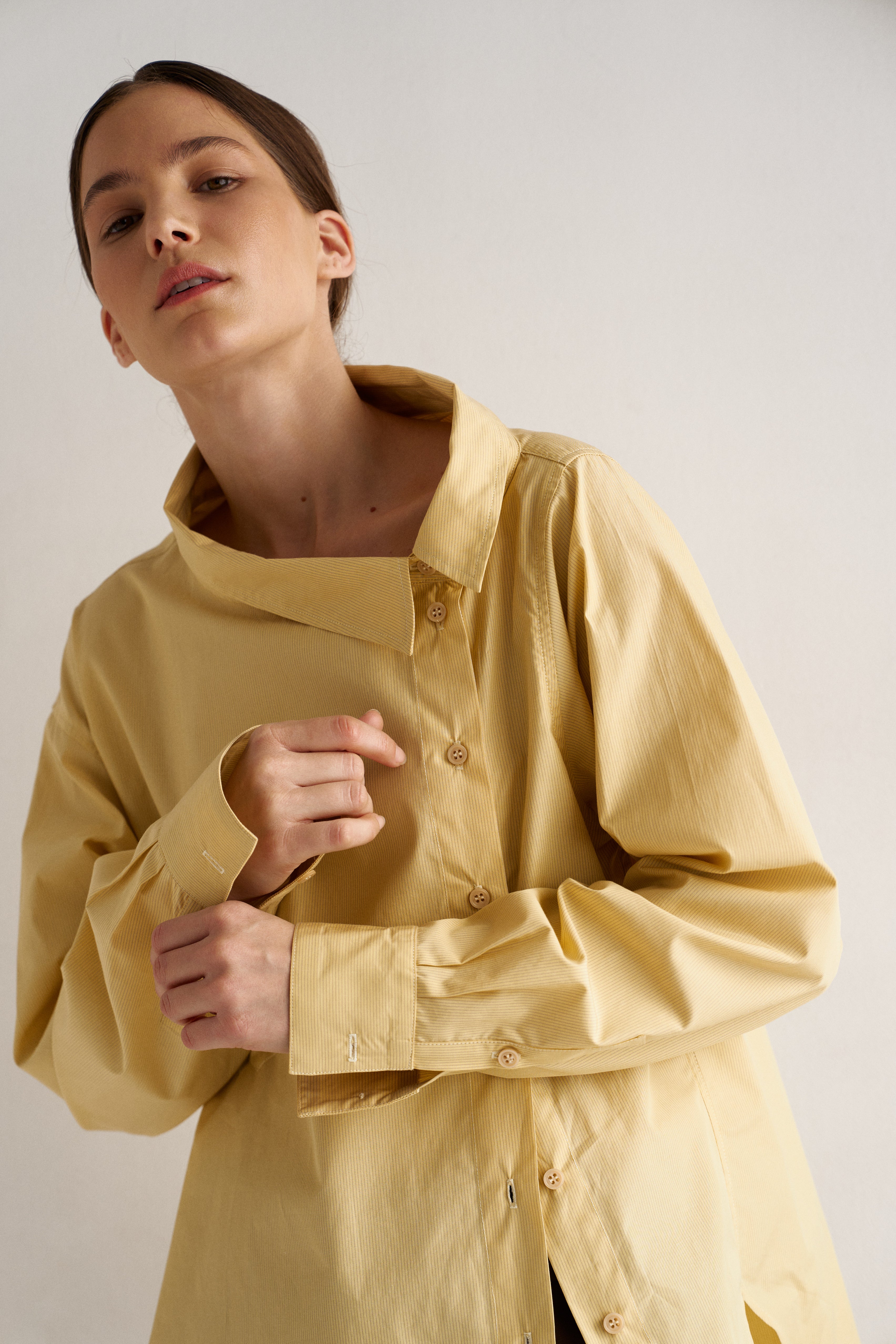 The Asymmetry Shirt in Yellow Baby Stripe
