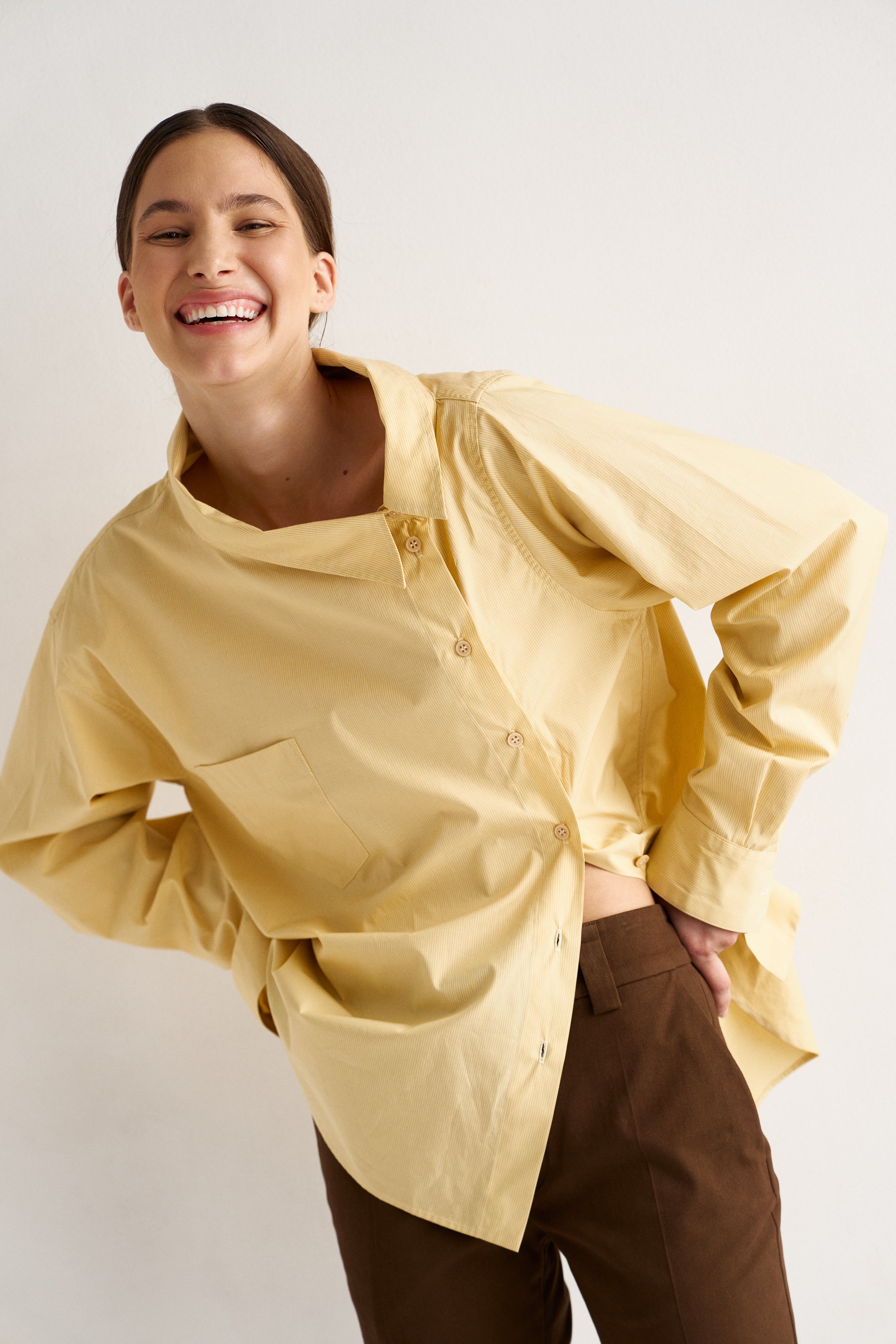 The Asymmetry Shirt in Yellow Baby Stripe