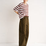 The Draped Tee in Brown Rugby Stripes